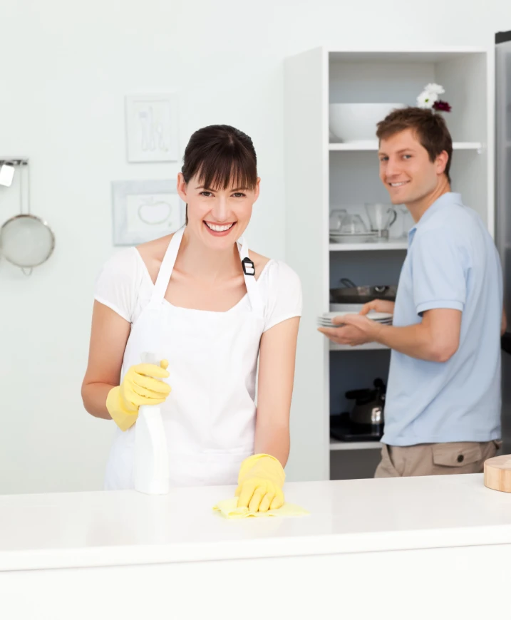 Happy faces performing the house cleaning.